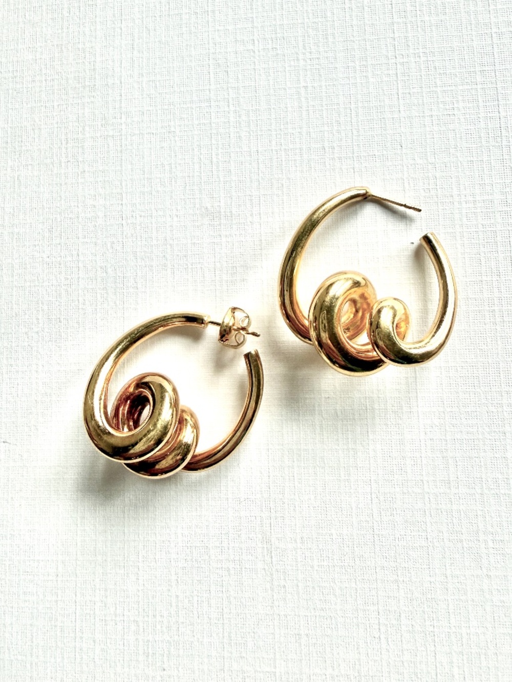 Vintage Franz Breuning 14K Gold Sculptural Swirl Hoop Earrings 8g - 1980s